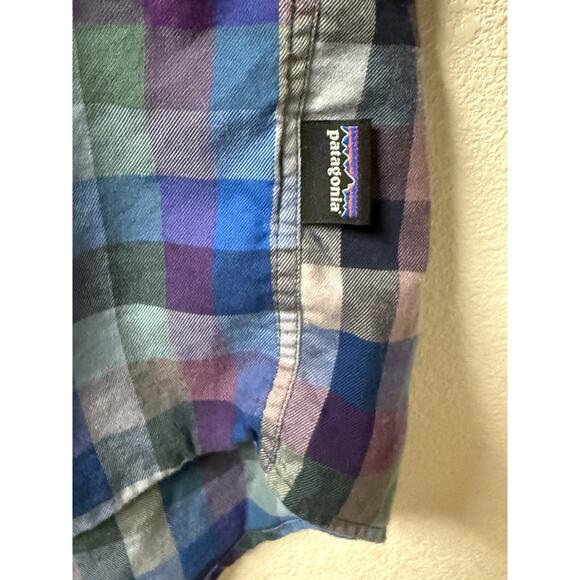 Patagonia Mens Shirt Organic Cotton Blue Purple Green Plaid XL - Picture 7 of 11